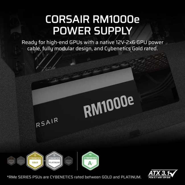CORSAIR RM1000e 1000W ATX 3.1 80 PLUS Gold PSU Power Supply