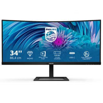 Philips E Line 34" Wide QHD+ LCD Monitor Aspect Ratio 21:9 HDMI DisplayPort USB Type-C Response Time 4 ms - 346E2CUAE/00