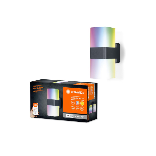LEDVANCE Smart+ Wi-Fi 13.5W LED Up / Down RGBW Cube Wall Light Dark Grey 3000K - 4058075478077