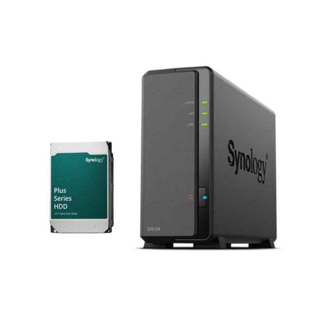Synology DS124 1-Bay NAS Enclosure (1GB RAM) - 4TB HDD Included Bundle