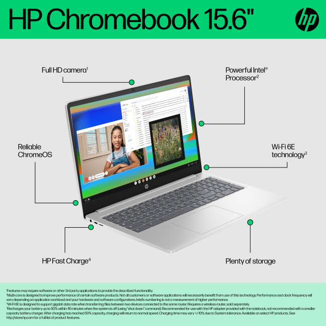 HP Chromebook 15a-nb0006na Intel&#174; N N100 4GB RAM 128GB UFS 15.6" HD ChromeOS Laptop