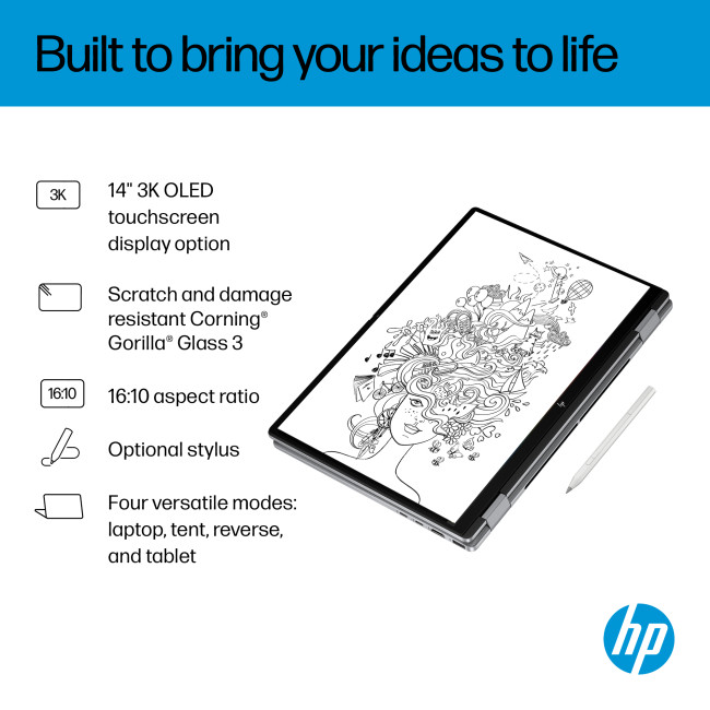 HP OmniBook X Flip 14-fk0002na Hybrid Copilot+ AMD Ryzen AI 7 350  16GB RAM 1TB SSD 14" Touchscreen 3K Windows 11 Home 2-in-1 Laptop