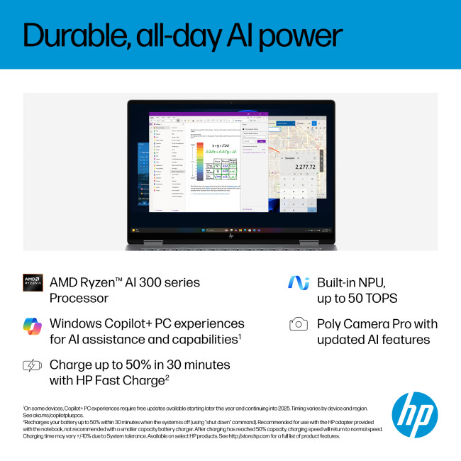 HP OmniBook X Flip 14-fk0002na Hybrid Copilot+ AMD Ryzen AI 7 350  16GB RAM 1TB SSD 14" Touchscreen 3K Windows 11 Home 2-in-1 Laptop