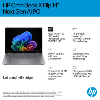 HP OmniBook X FlipNGAI 14-fk0004na AMD Ryzen AI 5 340 16GB RAM 512GB SSD 14" Touchscreen 2K Windows 11 Home 2-in-1 Copilot+ Laptop