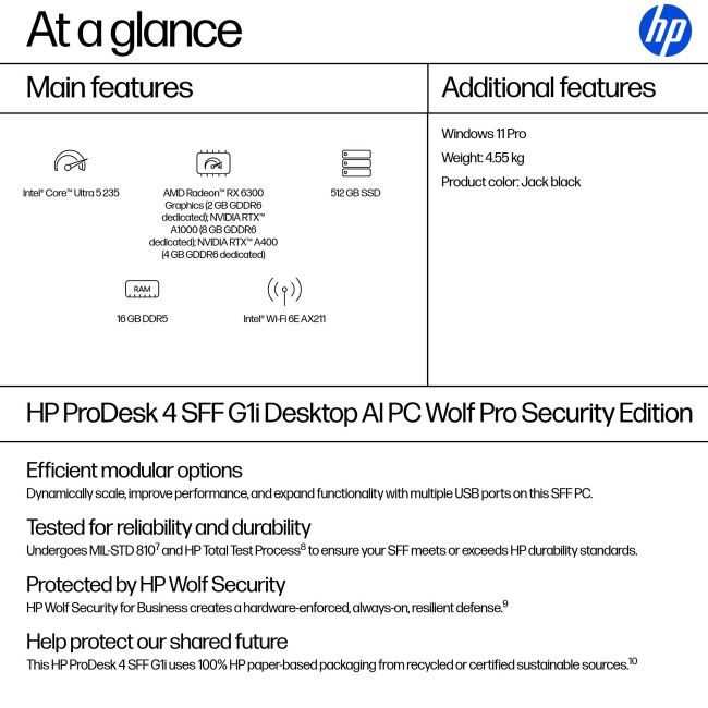 HP ProDesk 4 SFF G1i AI Wolf Pro Security Edition Intel&#174; Core Ultra 5 235 16GB RAM 512GB SSD Windows 11 Pro PC