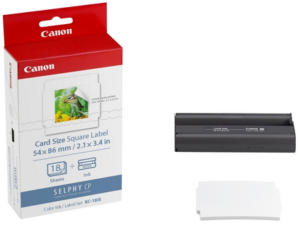 Canon KC-18IS Card Size Square Label Ink and Paper Pack 2.1 x 3.4", 18 Sheets
